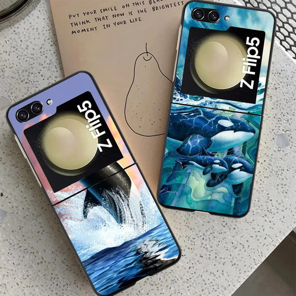 Sea Orcinus Orca Phone Case For Samsung Z Flip 6 5 4 3 Galaxy ZFlip6 5G Flip5 Flip4 Black Hard Camera Protective Cover