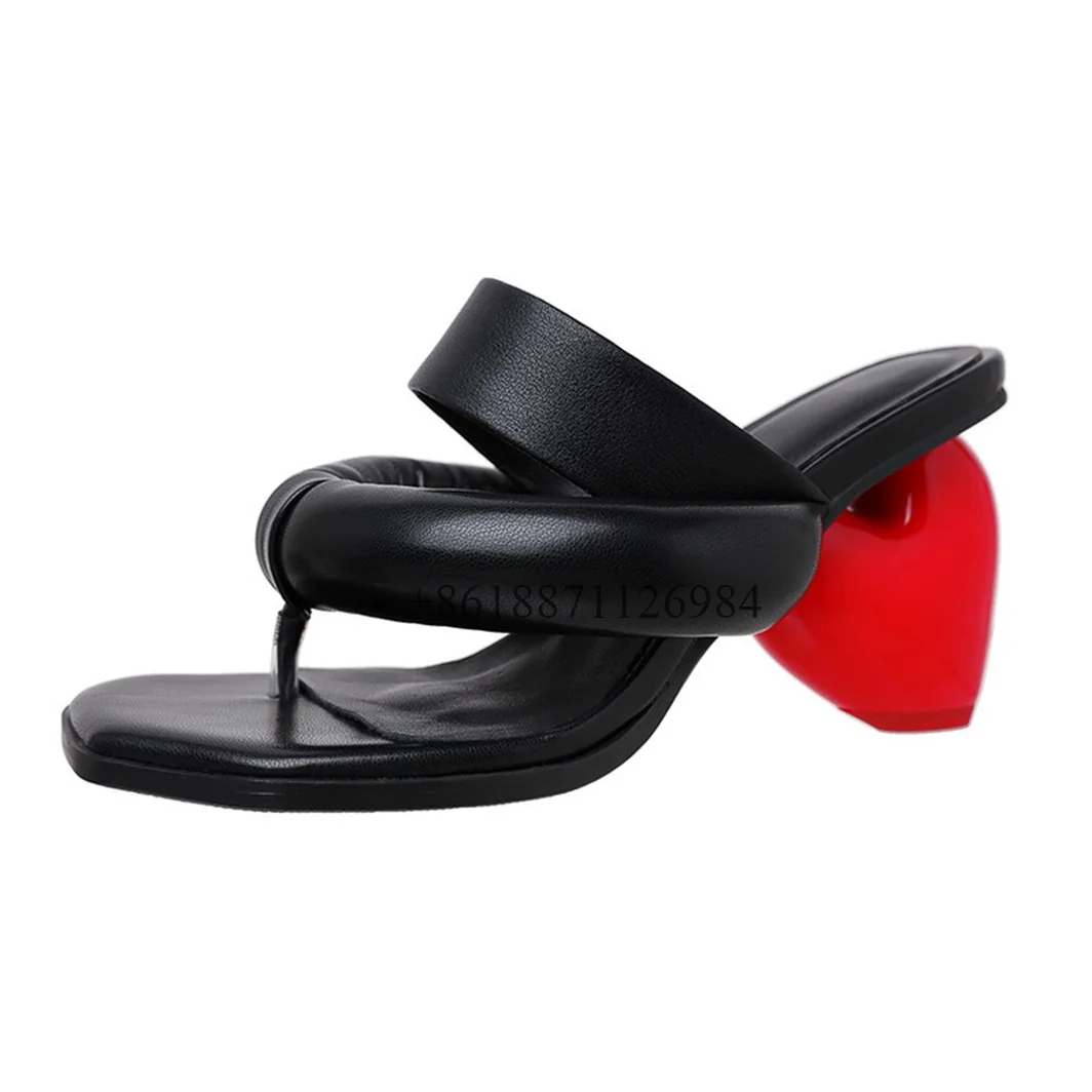 

Fashion Style Round Toe Summer Women Slippers Heart Strange Style High Heels Slip On Design Style Flip Flops