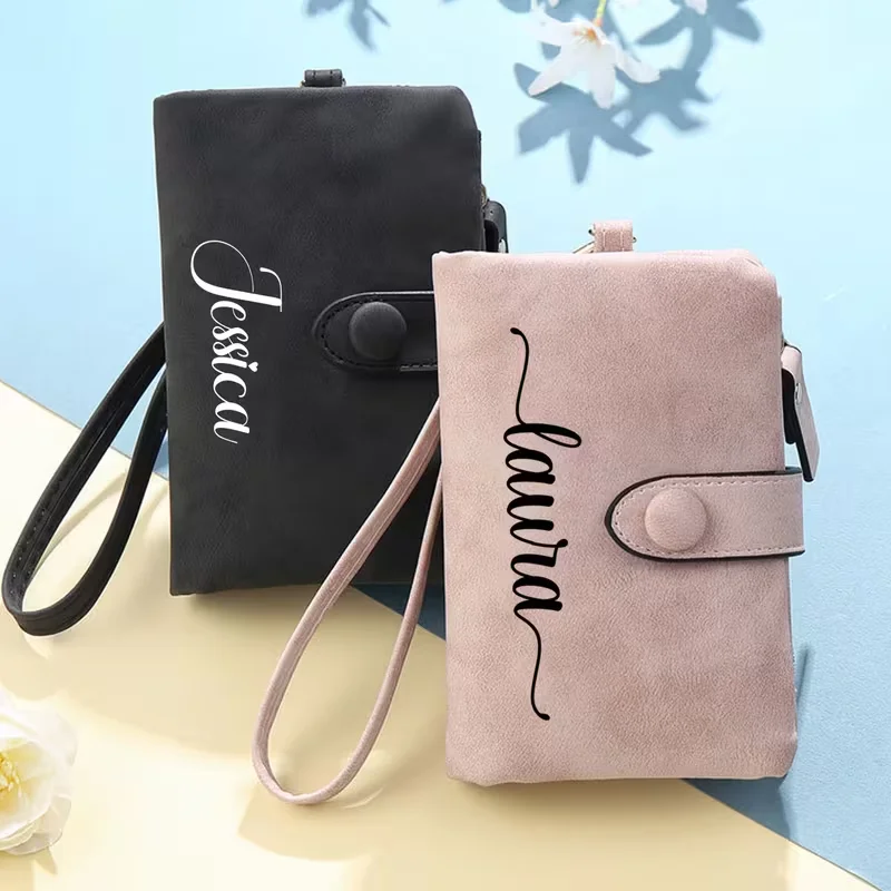 1Pcs Personalized Custom Logo Name New Frosted Women's Wallet Short Style Korean Version Pu Soft Leather 70% off Multi-Card Slot Wallet Coin Purse Suitable for Father's Day Gift or Boyfriend's Birthday Gift