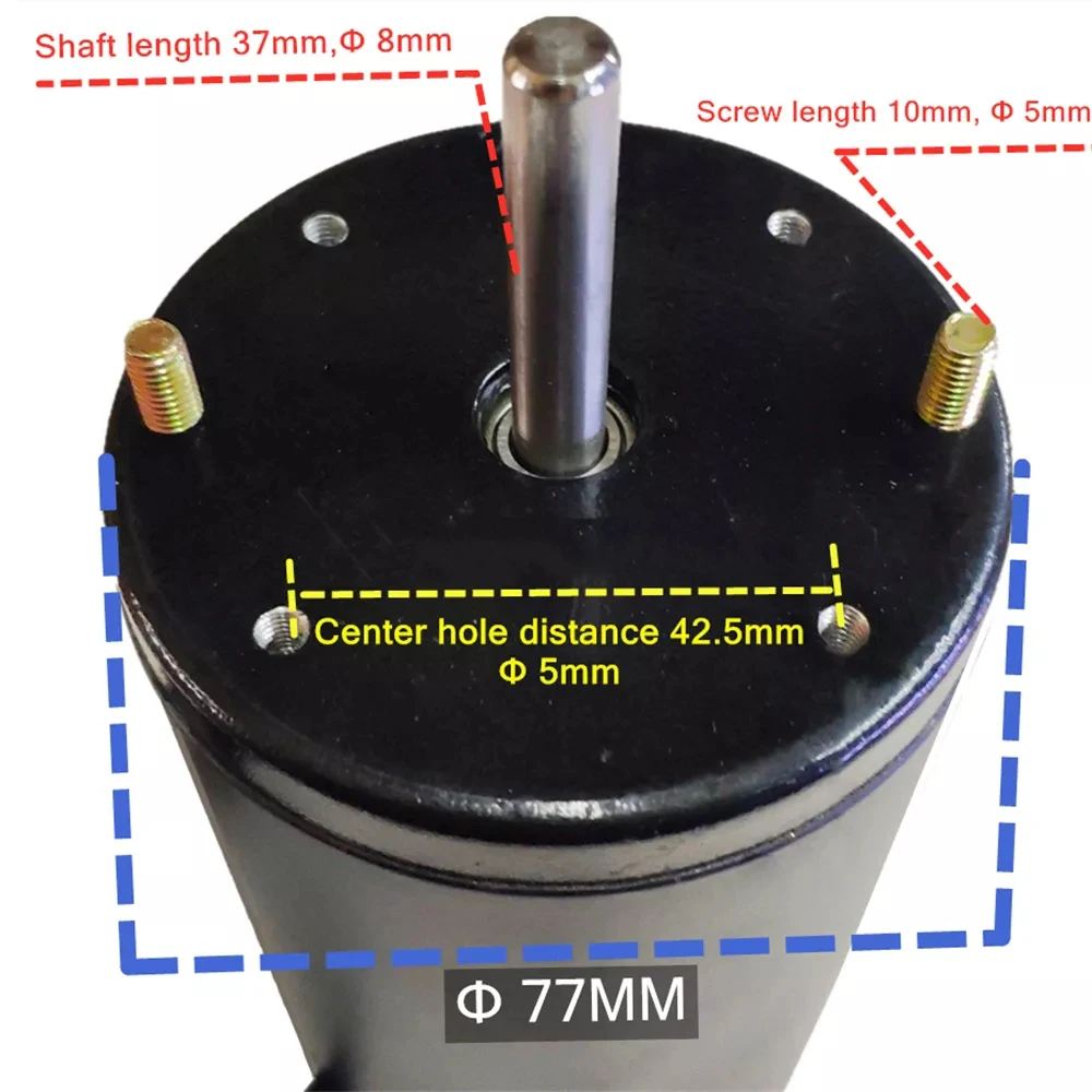 φ77mm PMDC Motor DC 12V 24V 200W 3500rpm~7000rpm Permanent Magnet DC Motor with Double Ball Bearing and 8mm Shaft Reversed DIY