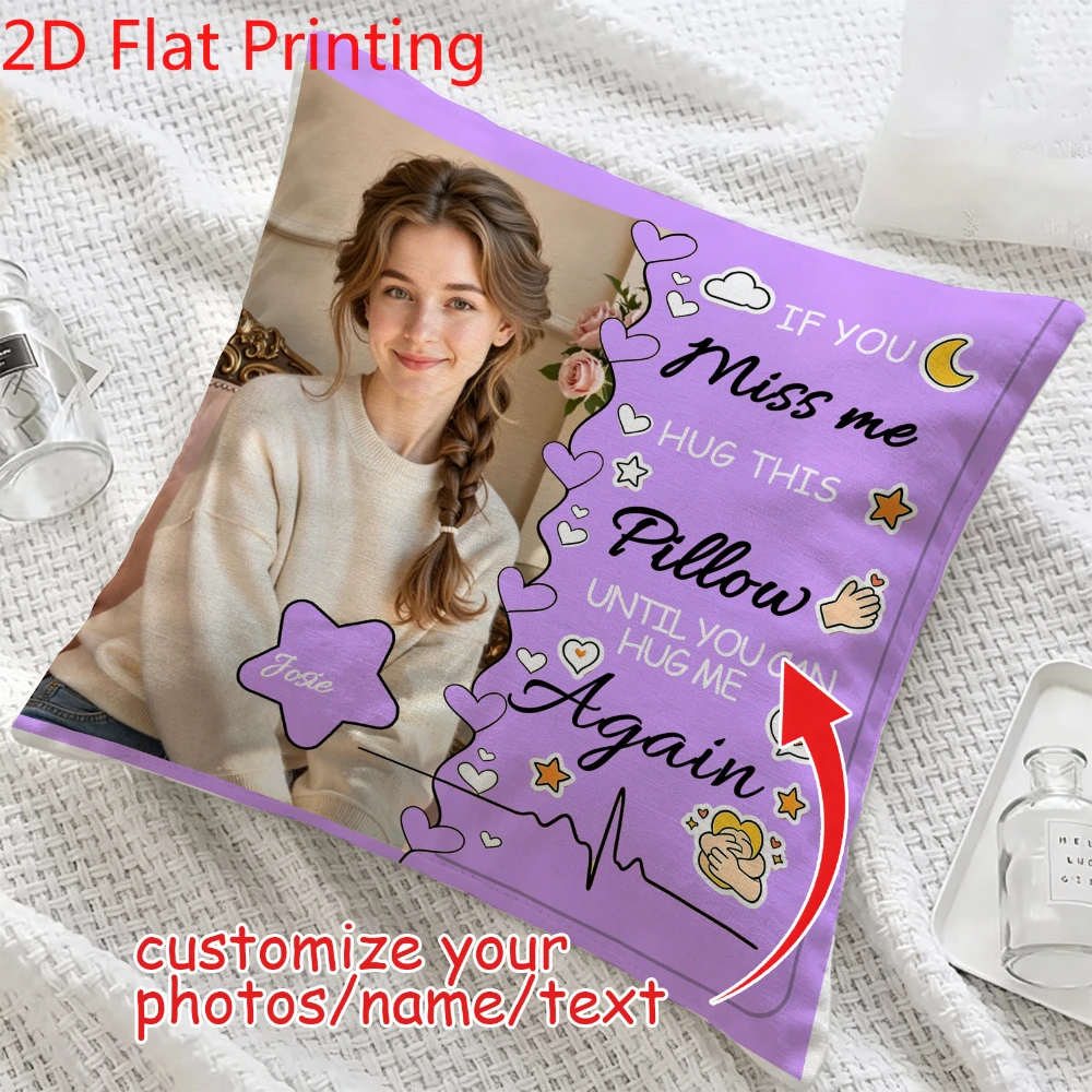 1PC customized 2D printed personalized photo pillow, customized text name commemorative pillow, Christmas gift