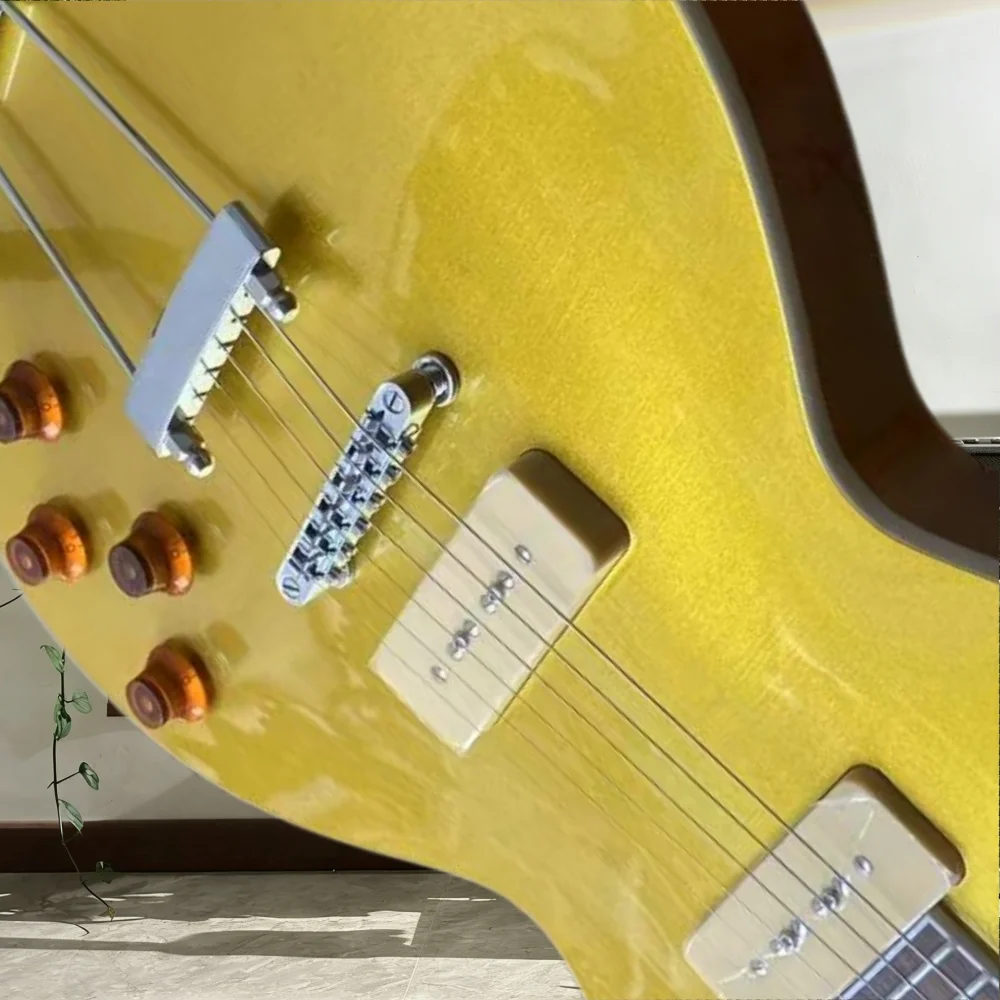 

Golden Electric Guitar 40 Inch L Style Rosewood Neck Mahogany Body 22 Frets SS P90 Pickup Fixed Bridge Rock Music Free Shipping