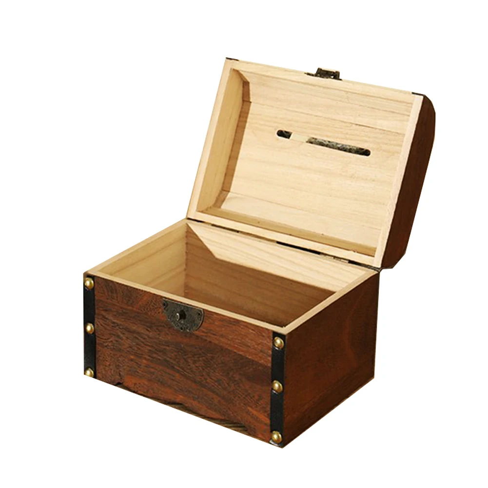 Cofre del Tesoro Vintage, caja de depósito de dinero de madera con cerradura, tarro de ahorro de dinero privado para niños y adultos, cajas de seguridad