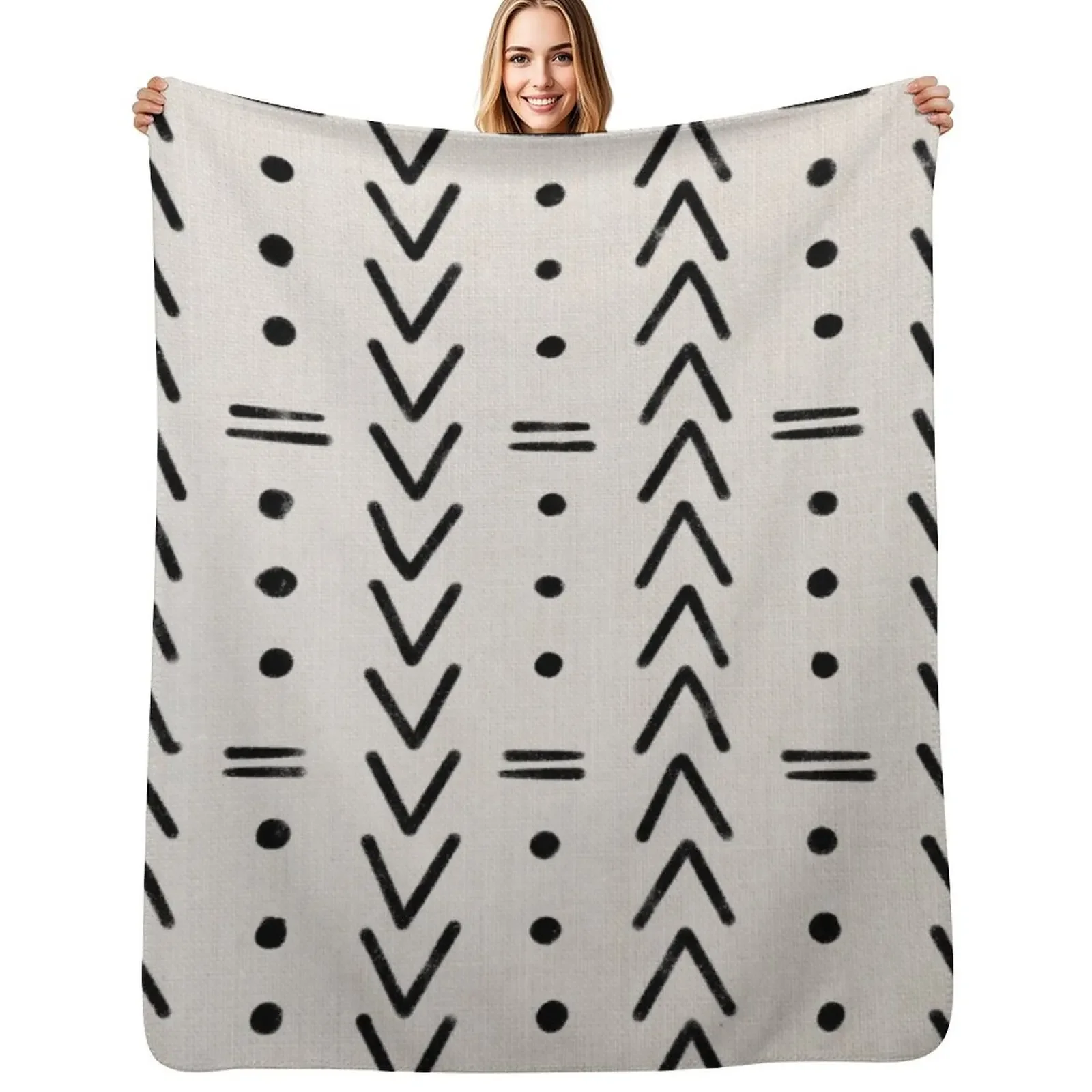 

Mudcloth Black Geometric Shapes in White Throw Blanket christmas gifts Thins Decorative Sofas Blanket