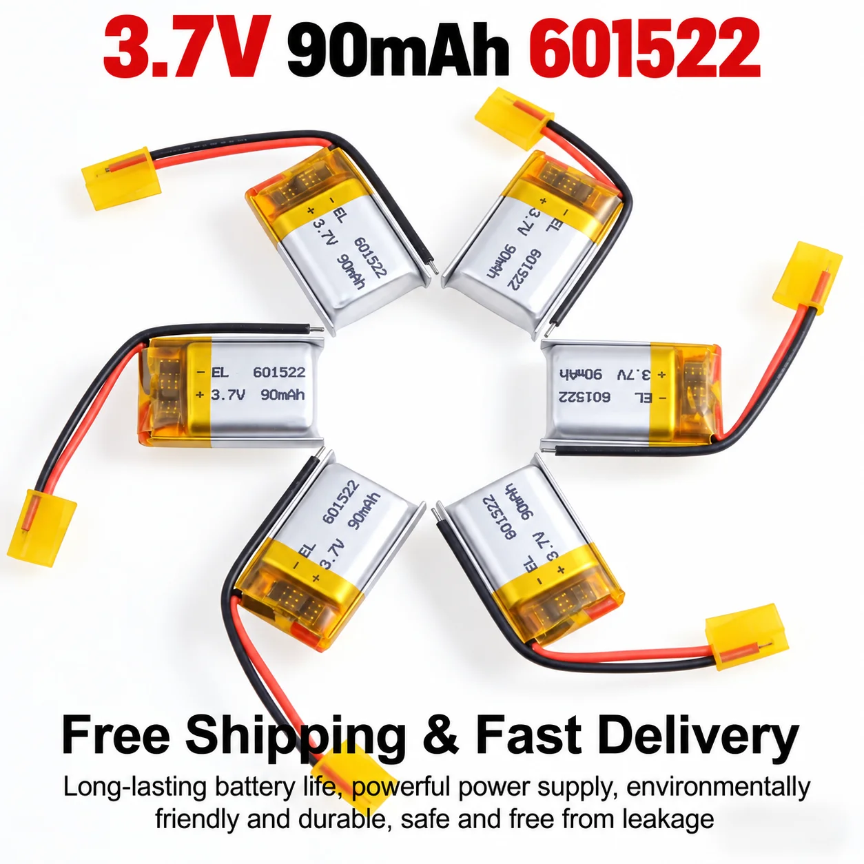 3.7V 90mAh 15C High Discharge Lipo Battery 601522 for Anki Overdrive Replacement Cars RC Helicopter Drone 1-50Pcs Rechargeable