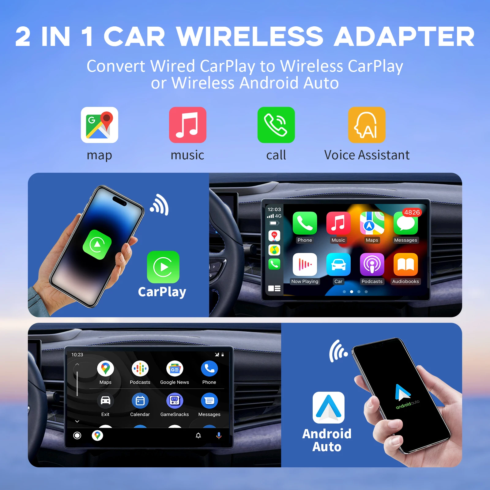 Birgus 3in1 C6  Smart AI Box Wireless CarPlay Android Auto Wireless Adapter Plug And Play WiFi Fast Connect Universal For Nissan