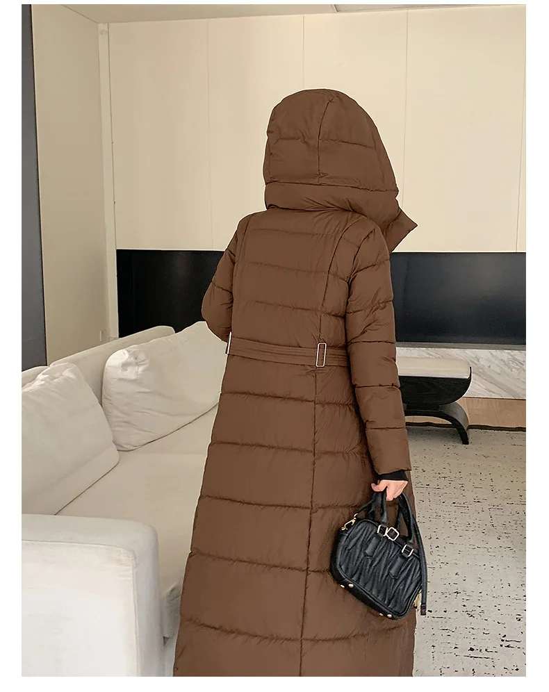 Winter Ladies Long Warm Down Jacket Big Size Puffer Outwears Thicken Hooded Down Coat Women Light Thin White Duck Jacket Parkas