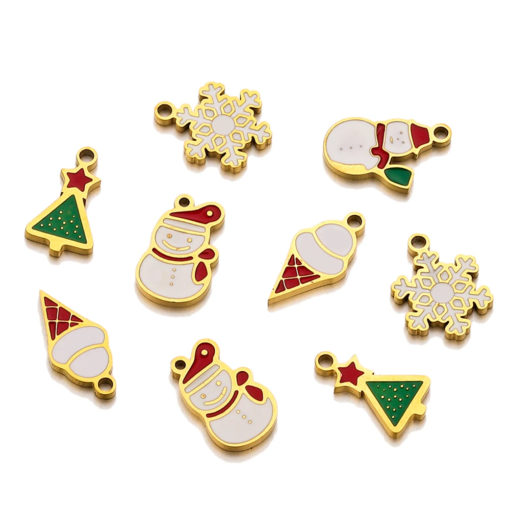 5pcs Stainless Steel Christmas Tree Snowflake Charm Gold-Plated PVD DIY Necklaces Bracelets Earrings Jewelry Making Accessories