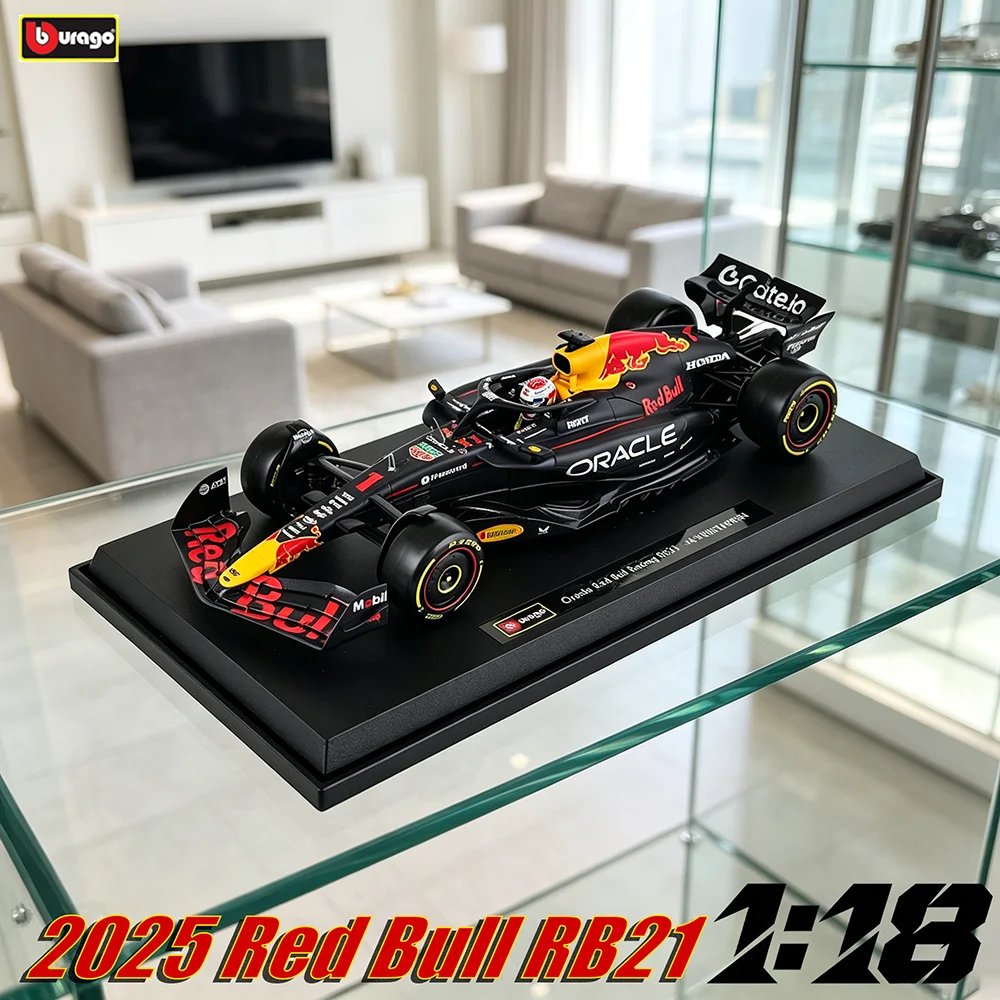 Bburago 1:18 2025 F1 Red Bull Racing RB21 #1 Verstappen Die cast alloy car model collection toy Black nameplate base
