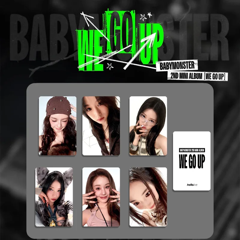 Kpop babymonster we go up álbum especial photocard de alta qualidade brilhante dupla face impressão lomo cartão ahyeon ruka asa fãs presentes