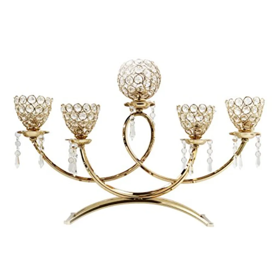

5-Arm Bowls Sparkle Crystal Candelabra Candle Holder with Tulip Shaped Cup for Wedding, Dining, Party, Centerpiece fits tealigh