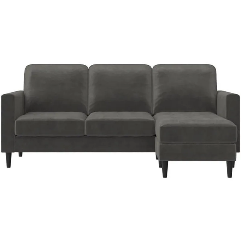 Modern Reversible Sectional Couch Upholstered in Charcoal Velvet Fabric with Floating