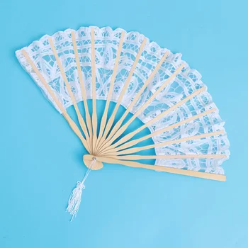 빈티지 선풍기 기념일 춤 팬, 면 수동 클래식, 우아한 나무 대나무 레이스 접이식 