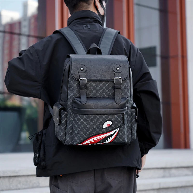 

mochila Men's fashionable PU checkered minimalist backpack mochila masculina sac à dos homme backpack man school bag рюкзак 백팩