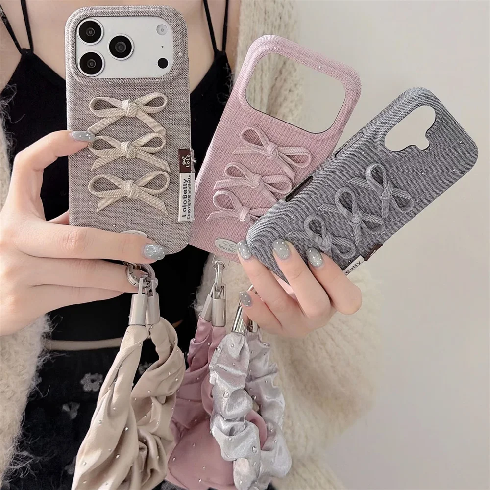Fashion Cartoon Korea Ins Butterfly Phone Case For iPhone 18 Pro 15 16 17 Pro Max Cover Shockproof Cute Plush Cases with Chain