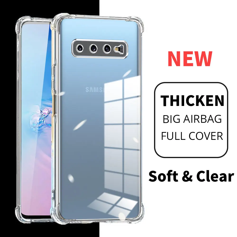 삼성 S10 Plus s10 용 전화 케이스 삼성 갤럭시 S10 용 5G 충격 방지 케이스 투명 소프트 실리콘 뒷면 커버 Funda 보호