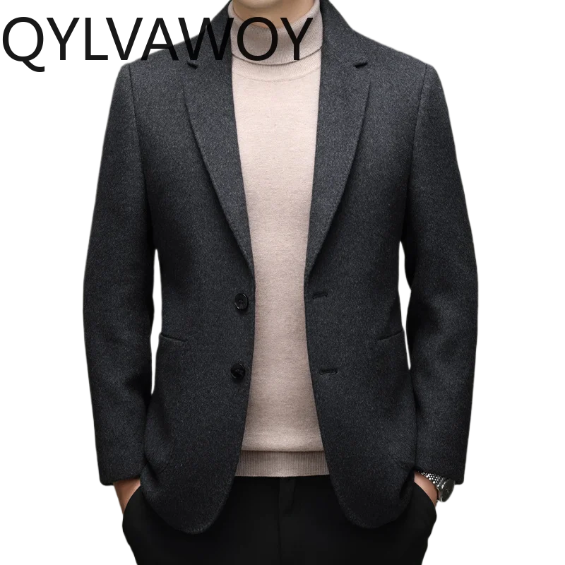 QYLVAWOY 100% Pure Wool Coat Spring Autumn Jackets Notched Lapel Double-sided Wool Coat for Men Clothing Detachable Liner Пальто