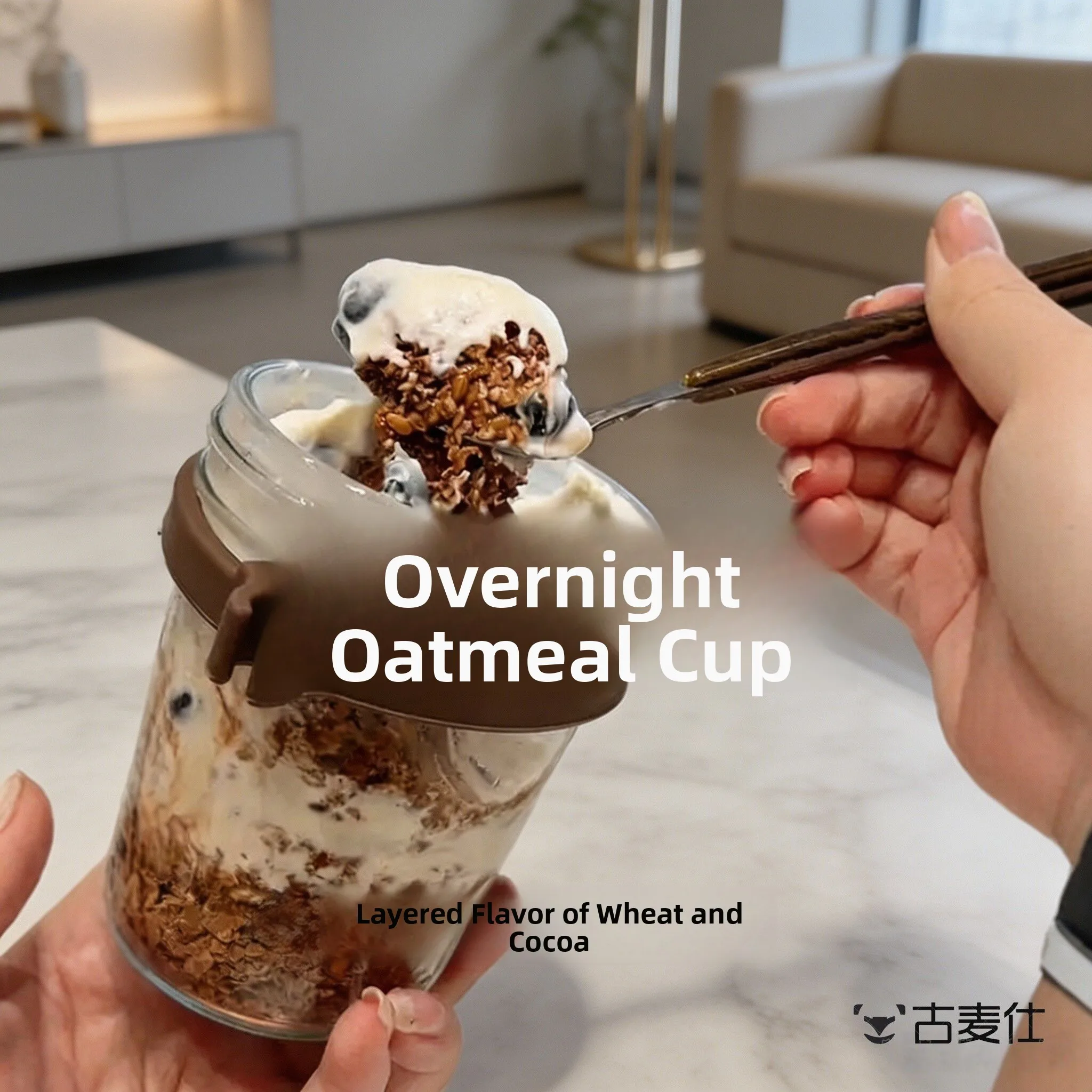Portable Overnight Oat Cup Milkshake Glass Cup with Lid And Spoon for Takeaway Breakfast Yogurt Salad Seal Salad Milk Cup