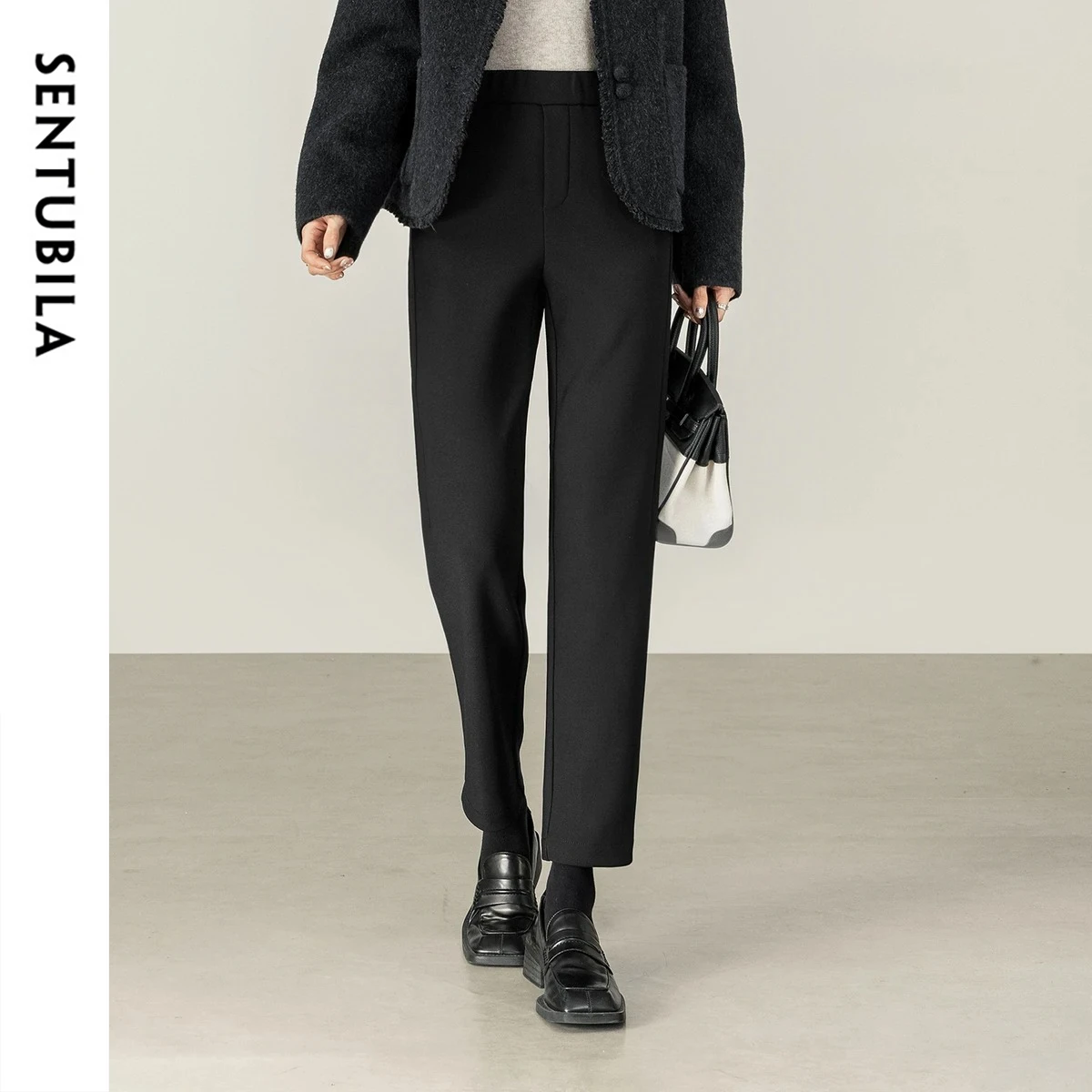 

SENTUBILA Women Pencil Pants Warm Casual Ankle-Length Pants 2025 Autumn Winter Knitted Elastic Waist Female Trousers 154KG2530