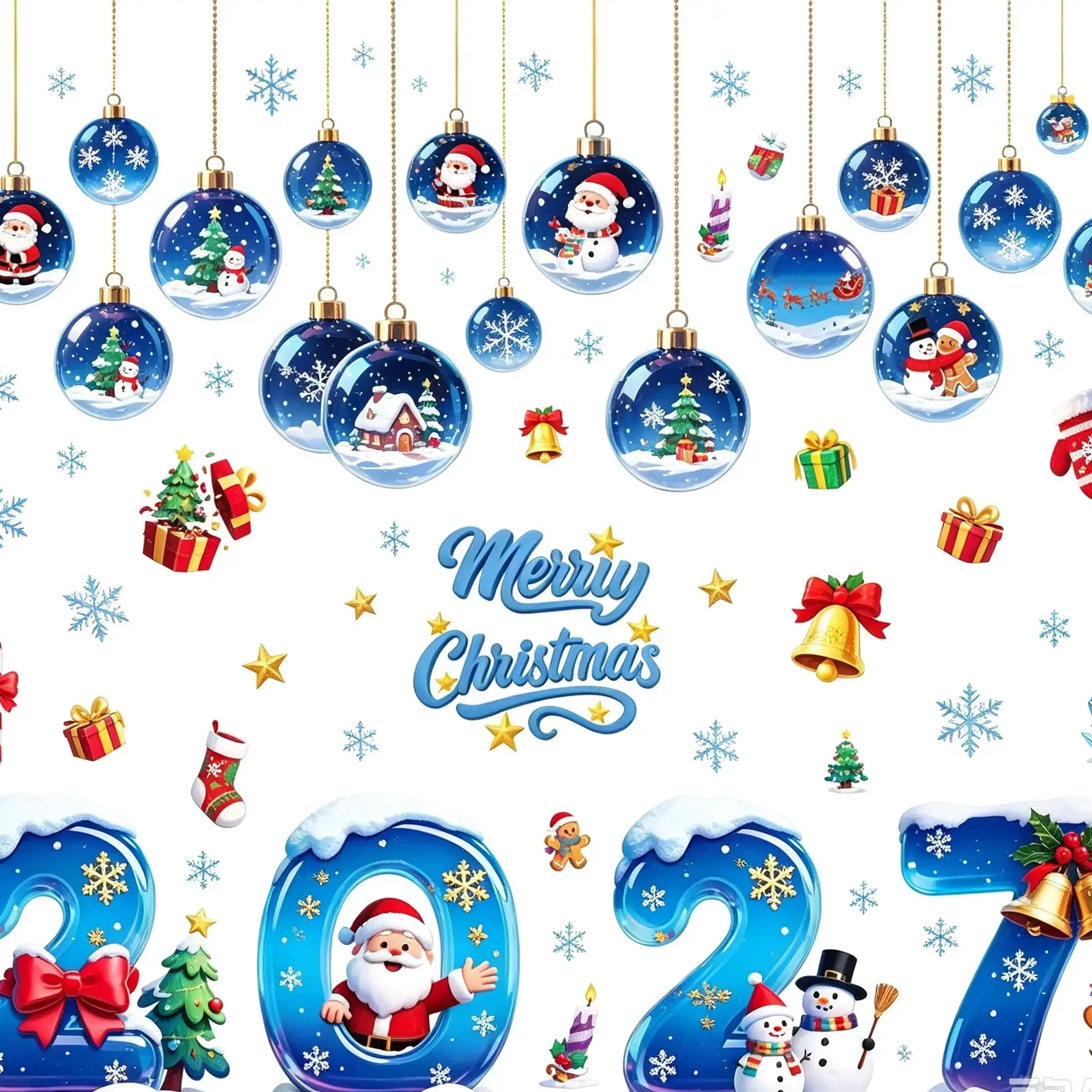 Xmas Home Decor, Static‑Cling Window Stickers with Snowman Bauble Santa Snowflake Patterns, Easy‑Remove Decals for Christmas