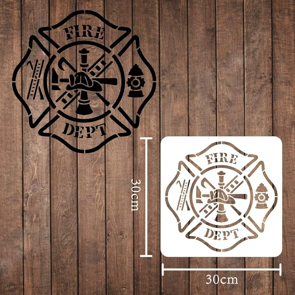 Fire Department Painting Stencil 11.8x11.8 inch Maltese Cross Stencil with Fire Hydrant Ladder Pattern Reusable Plastic Painting