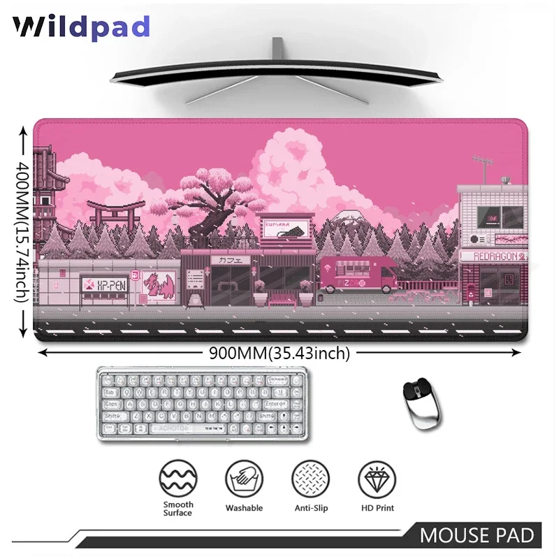 Pink Sakura City Large Mouse Pad Gaming Mats Computer Anime Keyboard Desk Mat XXL Office Rug Table Cushion Non-Slip Gamer