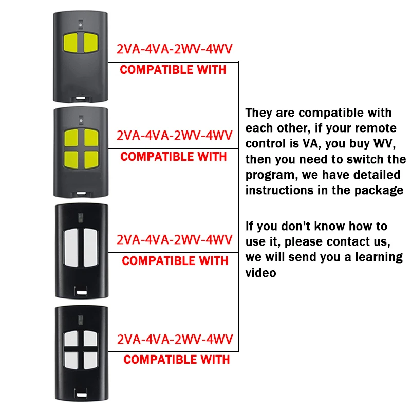 Para TO.GO 2WV 4WV 2VA 4VA VA WV Control remoto de puerta 433,92 MHz código rodante transmisor de mano de comando de puerta de garaje