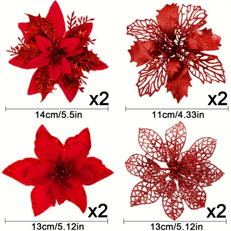 4/8/16 Stück Glitzer Künstliche Weihnachtsblumen Weihnachtsbaum-Dekoration für Zuhause Raum Party Weihnachtsschmuck 2026 Neujahrsgeschenk – Detail 9