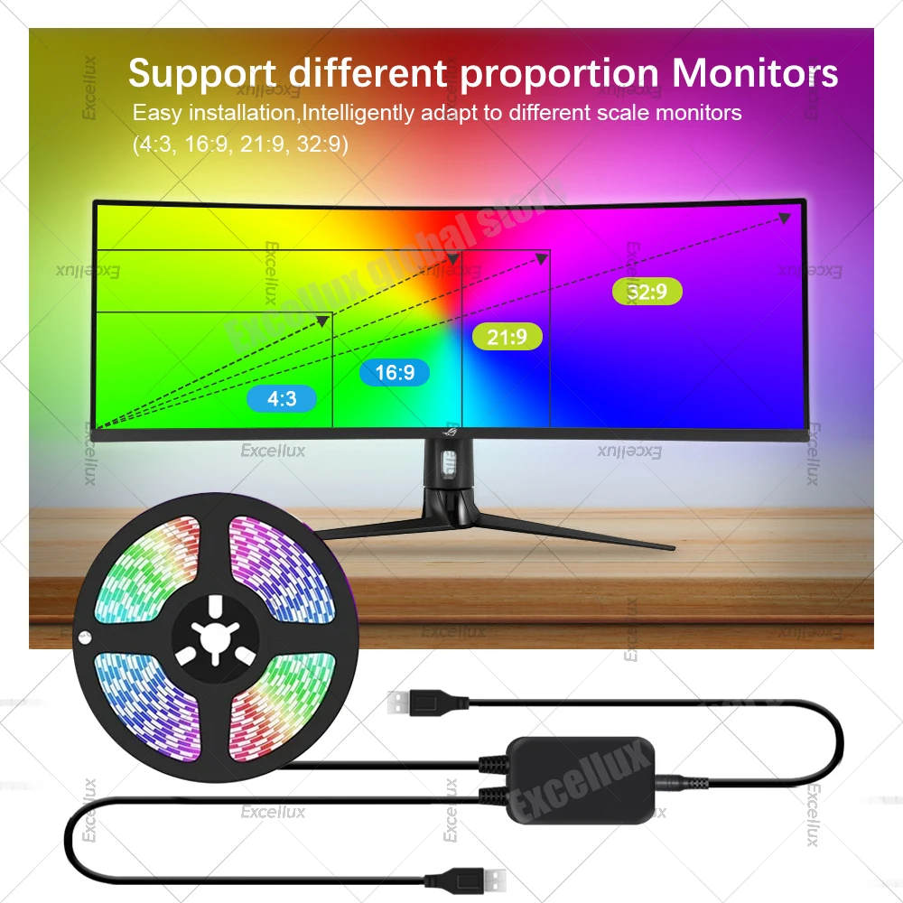 Gaming Lights Strip Computer Sync Led Strip Lights, Monitor RGB Screen Color LED Backlight Pickup Lamp Game Room Atmosphere Decor