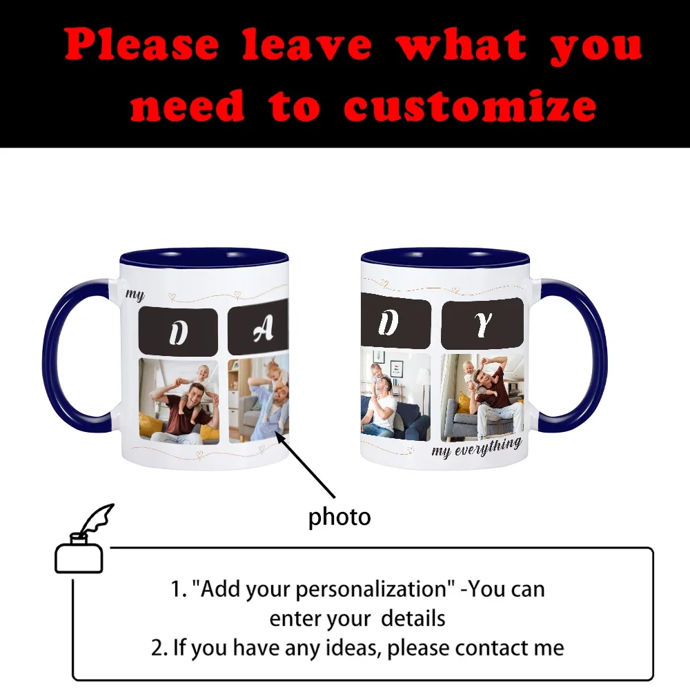 Custom Dad Mug Personalized 5 Photos Ceramic Coffee Mug Gift for Father's Day Super Papa Daddy Milk Tea Cup from Daughter Son