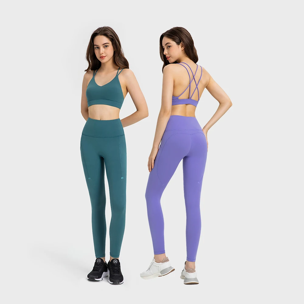 2 Pieces Fitness Yoga Set Women Buttery Soft Workout Gym Suit with Pockets Quick Dry Running Sportswear Pilates Clothing