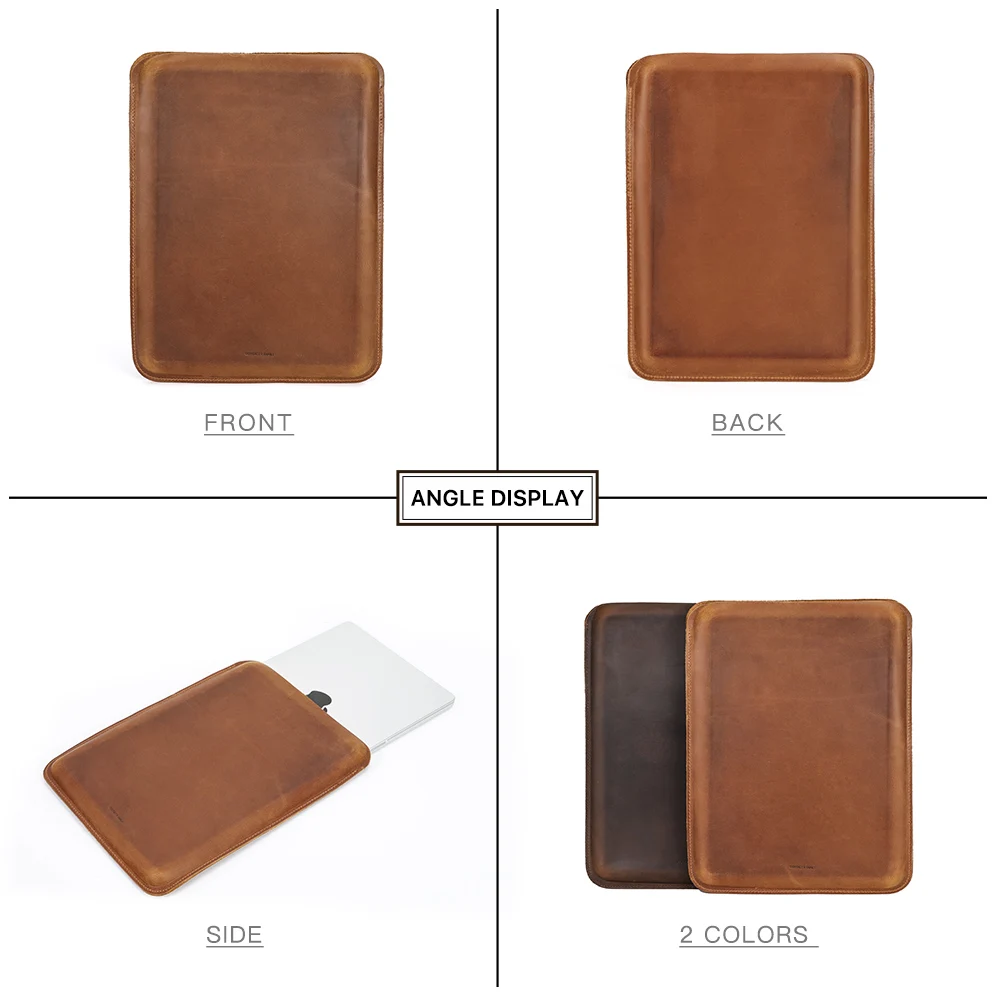 Saco de luva do portátil do couro genuíno, tampa retro, bolsa acessórios, apto para Macbook Air 13, M1, M2, M3 Pro, 14, 16