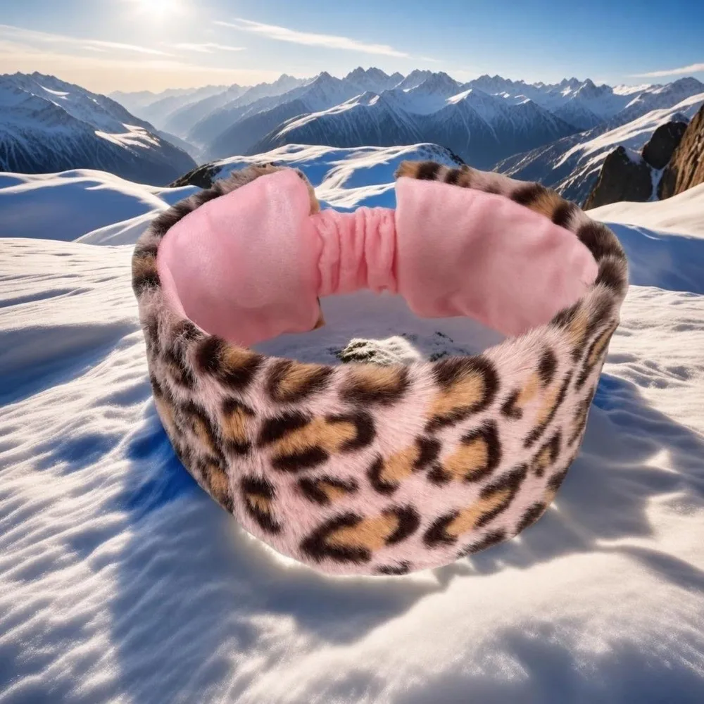Retro Elastic Wide Leopard Fur Headbands Windproof Cozy Plush Headwraps Versatile Soft Warm Thick Hairband Skiing