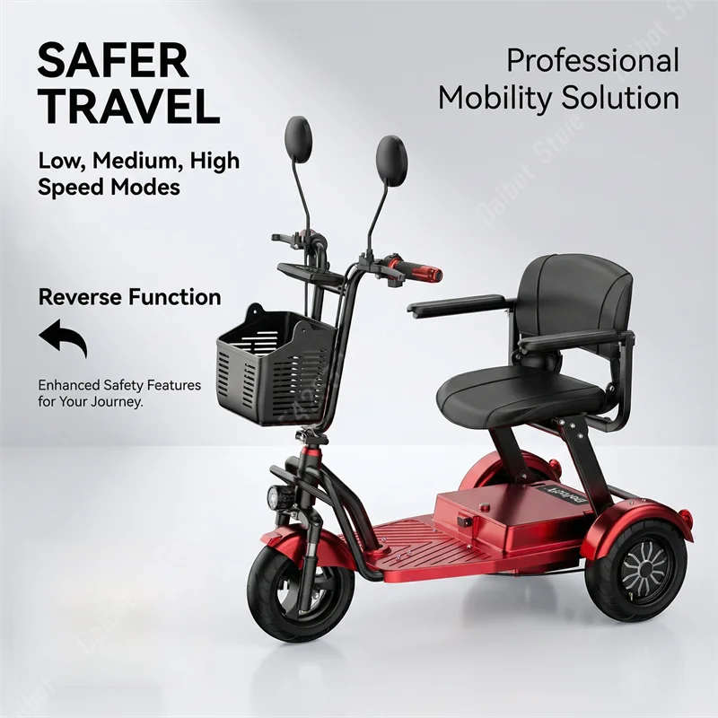 Immagine 3: Scooter Elettrico Familiare a 3 Ruote da 10 Pollici, Pieghevole, 1000W 48V, Mini Triciclo Elettrico con Cestino, Batteria Rimovibile, Braccioli