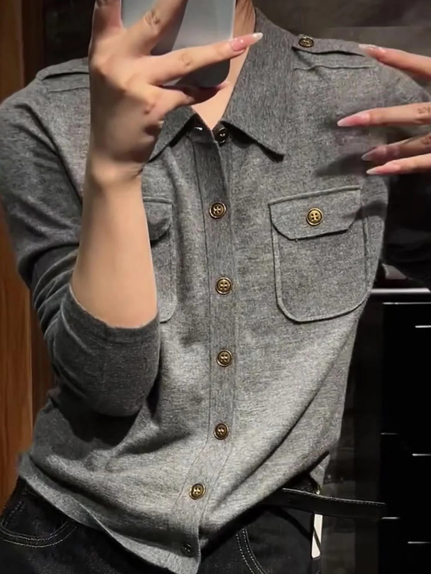 Ele Korean Sle Knitted Long Sve Base irt Sli Commute Faion Trendy Autumn 2025 High-End Feel Good Look