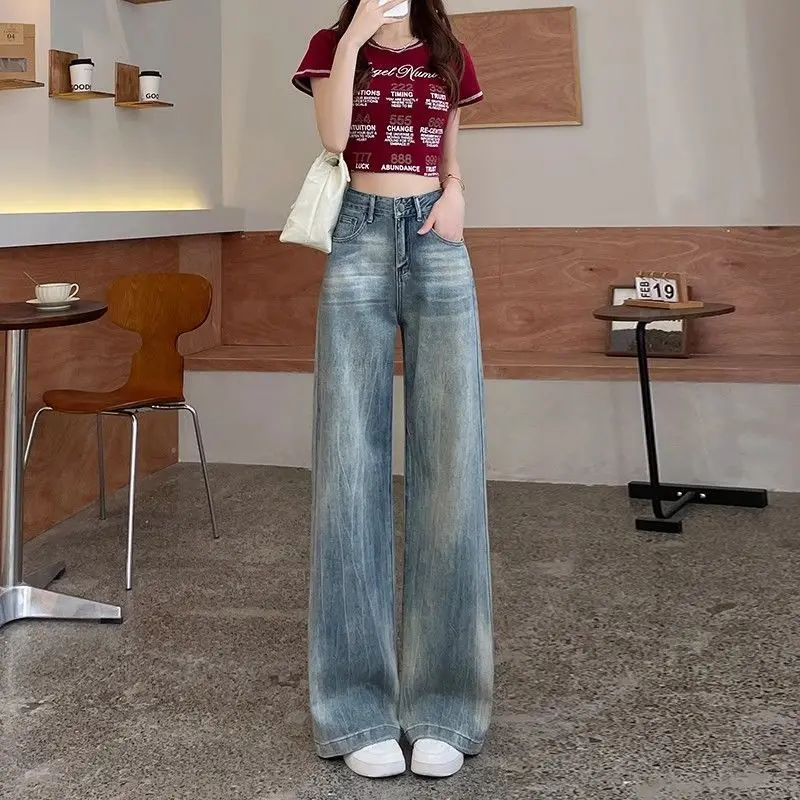 レディースワイドレッグストレートハイウエストショート丈カウボーイパンツブルーシャイニー セール中 トップセラー ティーン向けユニークなトラウザーズ