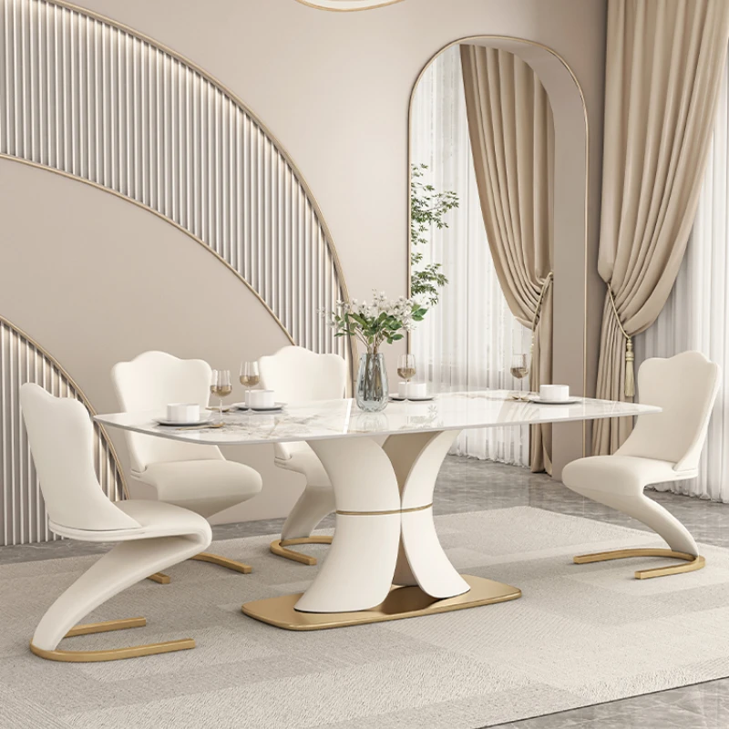 High end rectangular dining table and chair combination with light luxury rock board dining table