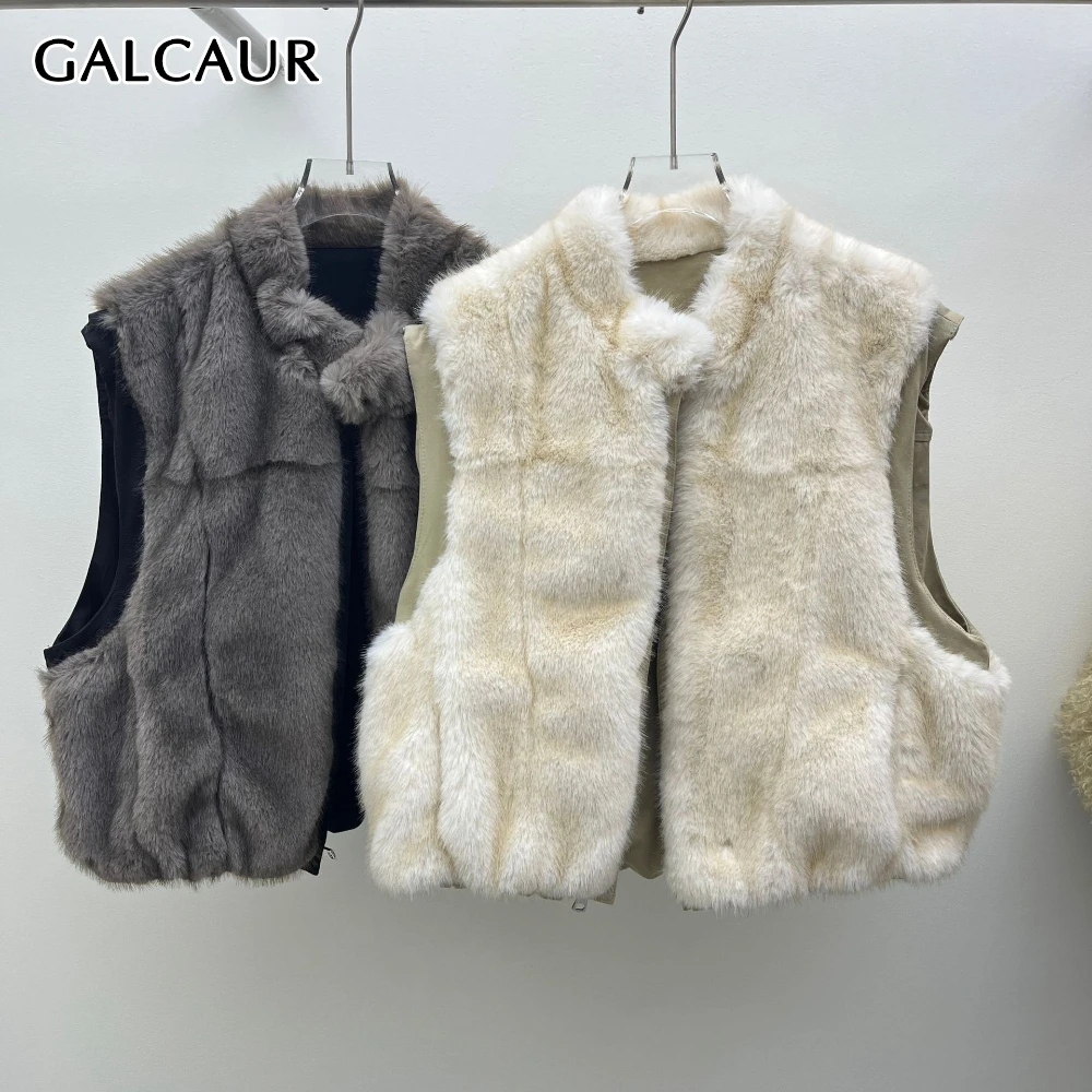 

GALCAUR однотонная базовая куртка из сращенного меха, женская свободная повседневная куртка без рукавов с v-образным вырезом для ленивых, осенняя модная новая одежда