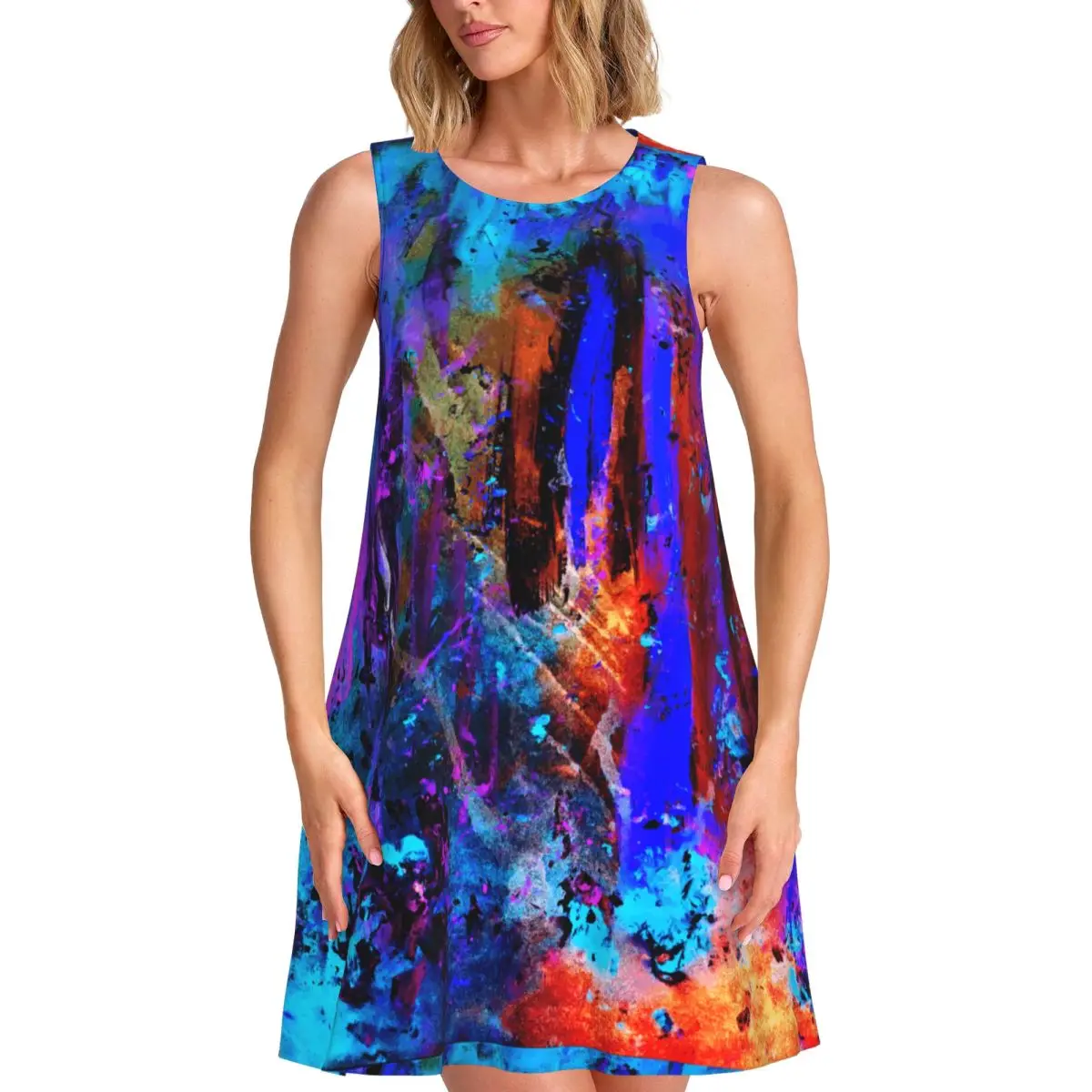 Colorful Abstract Print Tank Dress Graffiti Art Streetwear Dresses Sleeveless Sexy Dress Hot Crew Neck Womens Printed Vestidos