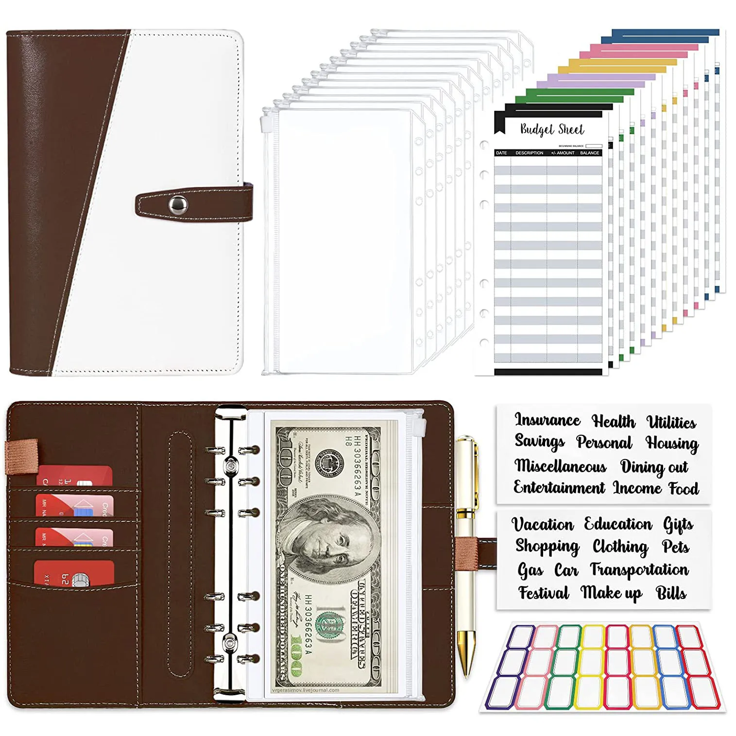 

28Pcs A6 Budget Binder Planner with Zipper Cash Envelopes, Expense Budget Sheets ,Cash Organizer for Budgeting and Money Saving