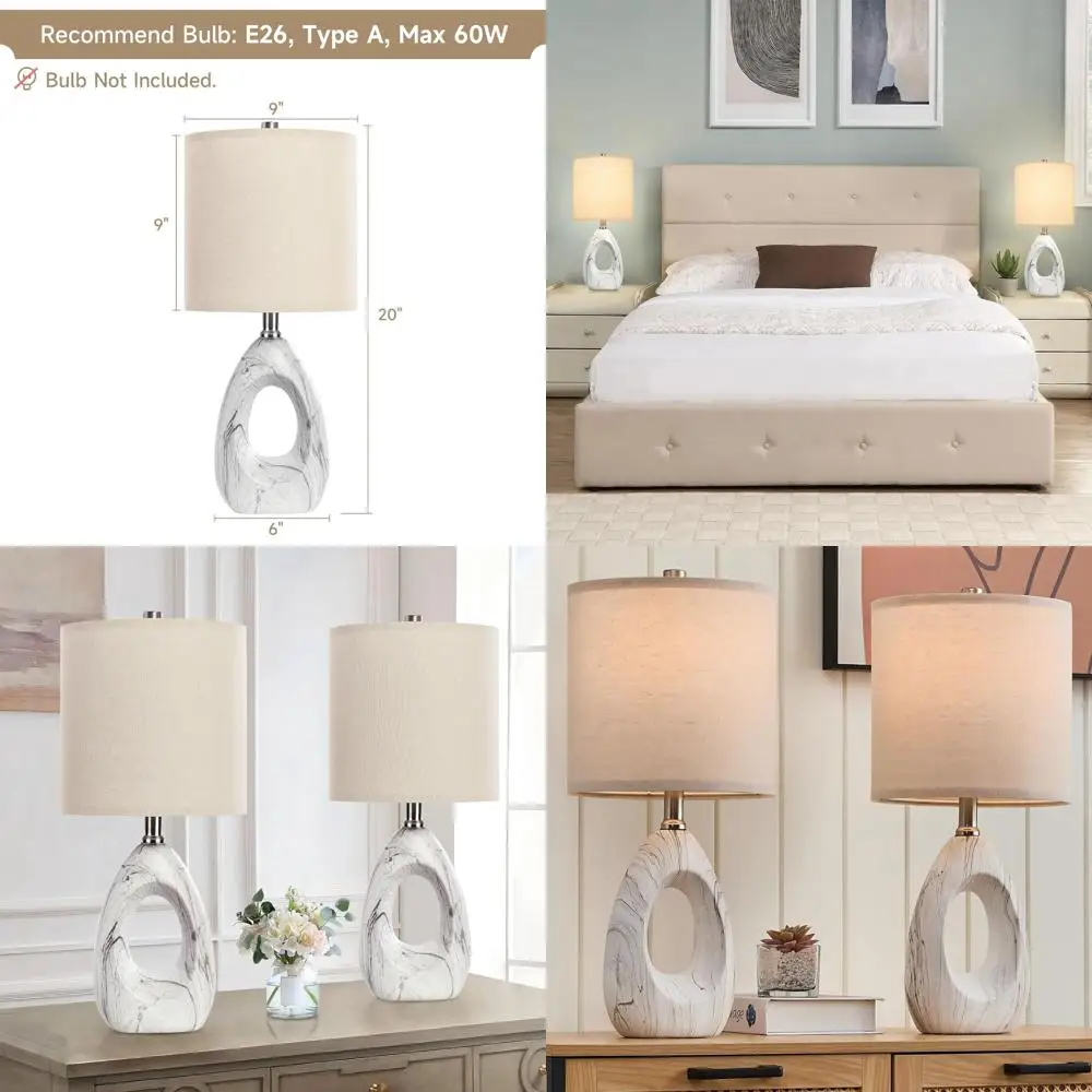 

Пара из 2-х белых керамических прикроватных светильников, маленькие настольные лампы для гостиной, современные светильники в мраморном стиле для кухонной стойки