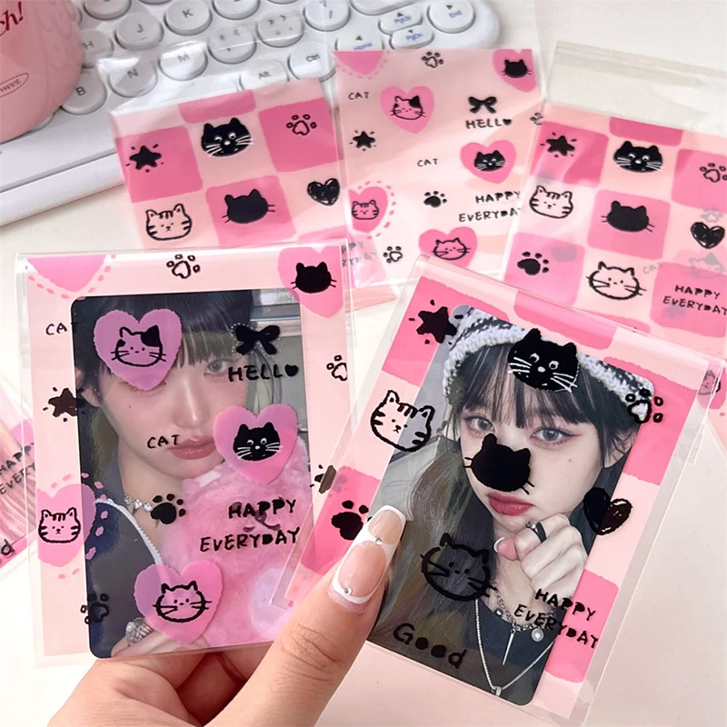 50Pcs Cute Cartoon Cat Self-Adhesive Bag Photo Small Card Storage Bag Creative Gifts Packaging Bag Baking Candy Packaging Bag