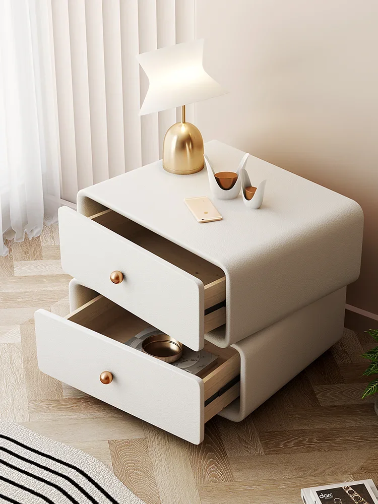 Simple All-solid Wood Bedside Table Rotatable Intelligent USB Charging With Fingerprint Lock Minimalist Bedroom Rounded Light Lu