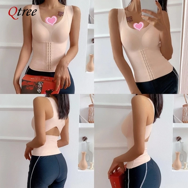 Qtree Slimming Corset Waist Trianer Vest Body Shaper Tummy Control Shapewear for Women Back Support Padded Bra Underwear Belt