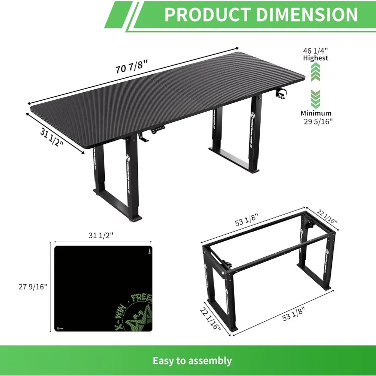 Altura elétrica ajustável Standing Desk, Ergonomic Sit to Stand Desk, poderoso motor duplo, mesa de trabalho com 4-Leg, 71 "x 31.5"