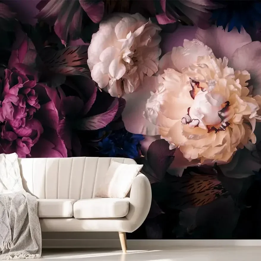 

Dark Floral Wallpaper Peony Flowers Wall Mural Wallpaper for Girls Bedroom (Not Peel n' Stick)