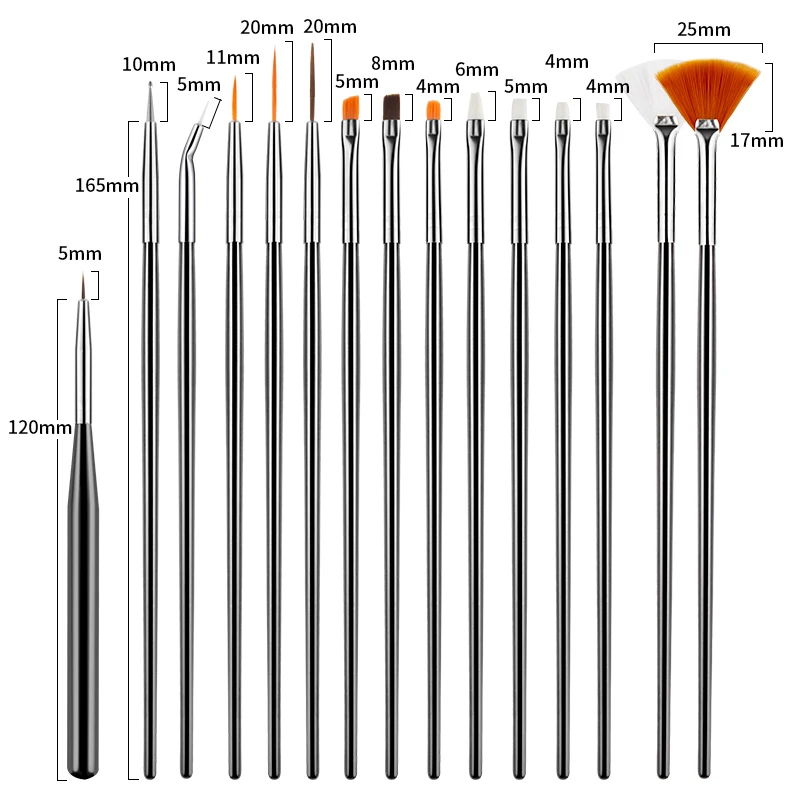 15 Cái/bộ Móng Tay Nghệ Thuật Bàn Chải Ombre Bút Gel UV Cọ Sơn Móng Tranh Vẽ Khắc Bút Bộ Làm Móng Tay DIY dụng Cụ Thiết Kế