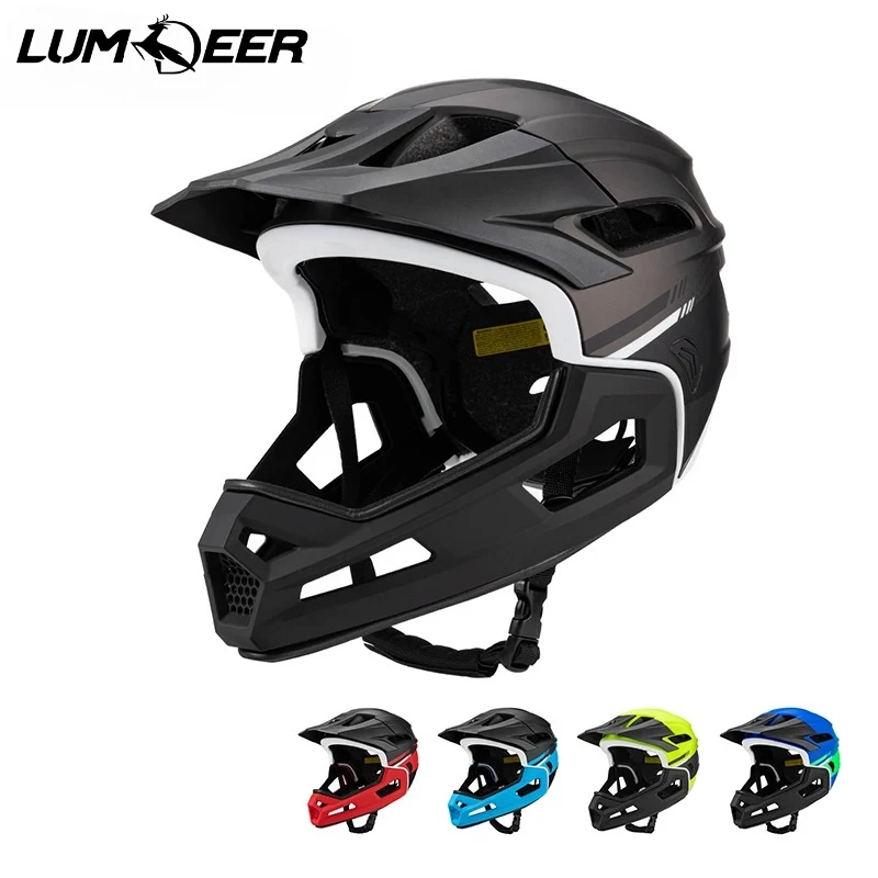 LUMDEER Abnehmbarer MTB-Helm für Herren Motorrad-Kopfschutz Mountainbike Offroad MBX BMX Sicherheits-Mountainhelm Schwarz