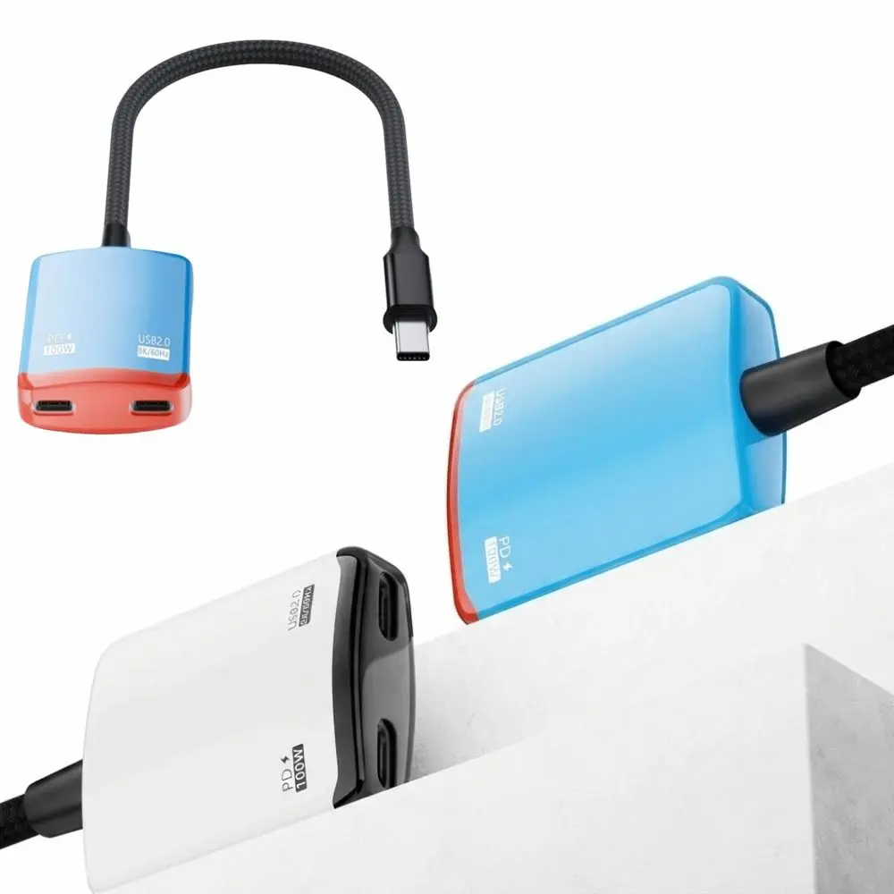 2 in 1 Type-C Splitter Full Function 100W PD Fast Charging AR Glasses Screen Cast Converter 8K@60Hz HD Video