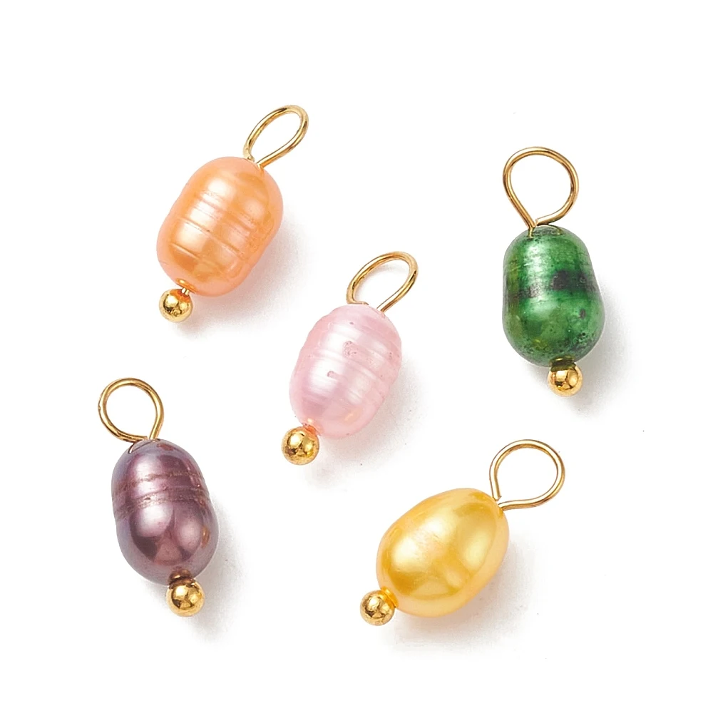 

100pcs Dyed Pearl Pendant Natural Cultured Freshwater Pearl Charms with Golden Ball Head Pin Summer Beach Jewelry Making